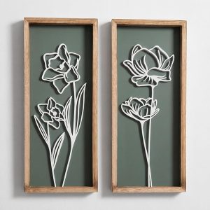 3D Floral Green Wall Art (Set of 2)